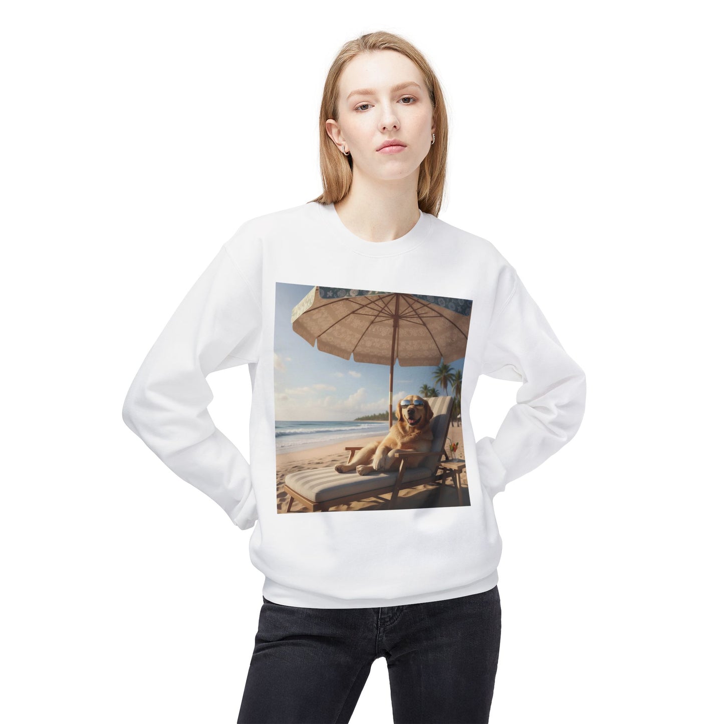 Beach Vibes Dog Graphic Unisex Crewneck Sweatshirt