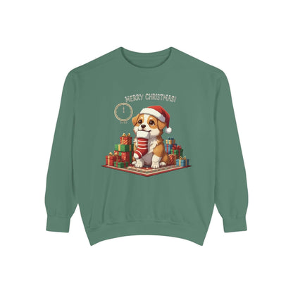 Puppy wait for Christmas presents Unisex Crewneck Sweatshirt style 1