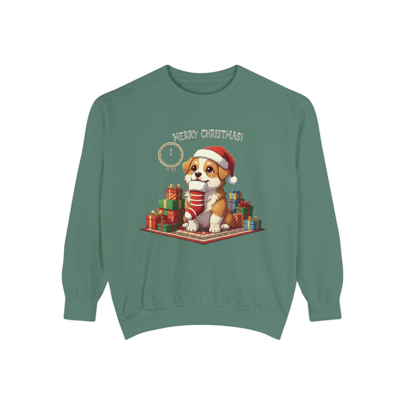 Cute Puppy waiting for Christmas presents style 1 Cozy Graphic Unisex Crewneck Sweatshirt
