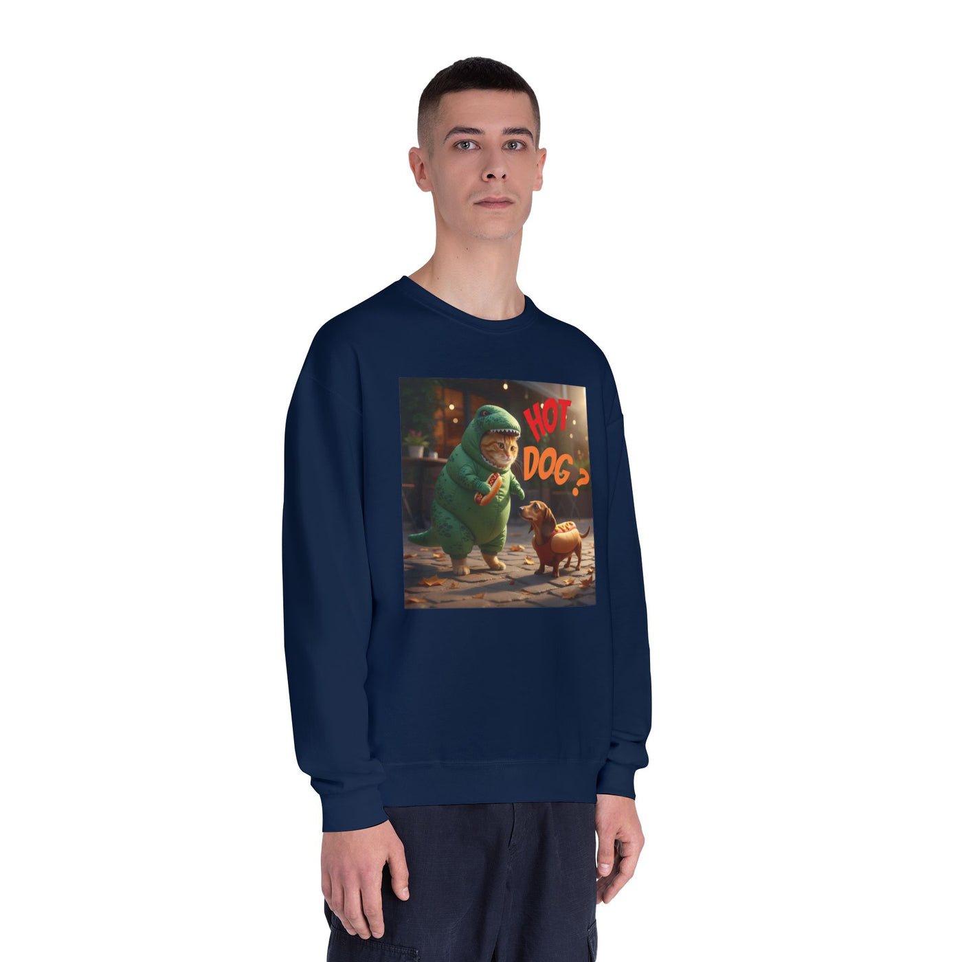 Tyrannosaurus Cat & Hot Dog Unisex NuBlend® Crewneck Sweatshirt
