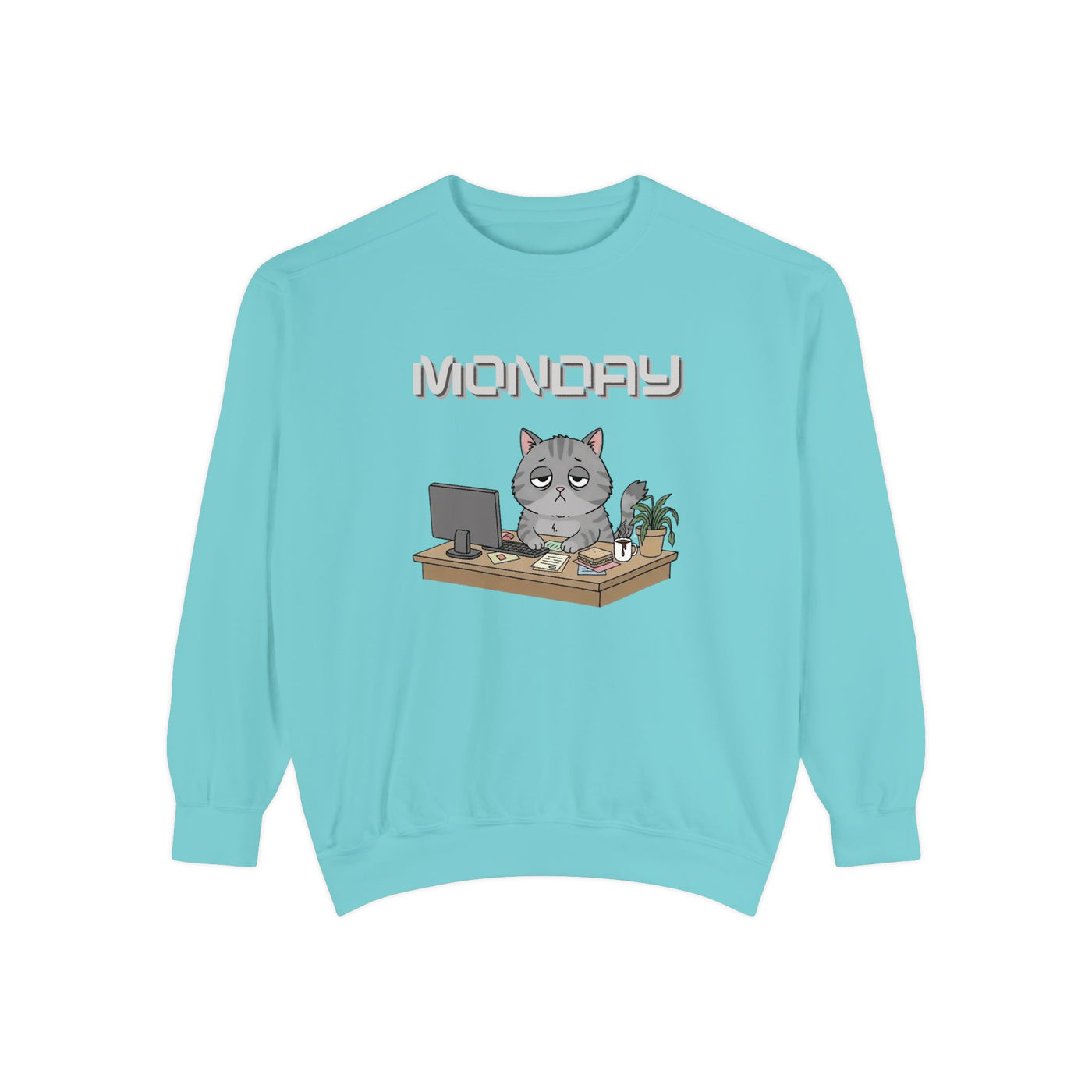 Monday Face Cat Stares Blankly Unisex Crewneck Sweatshirt style 2