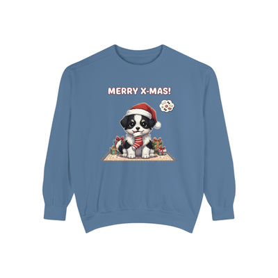 Cute Puppy waiting for Christmas presents style 7 Cozy Graphic Unisex Crewneck Sweatshirt