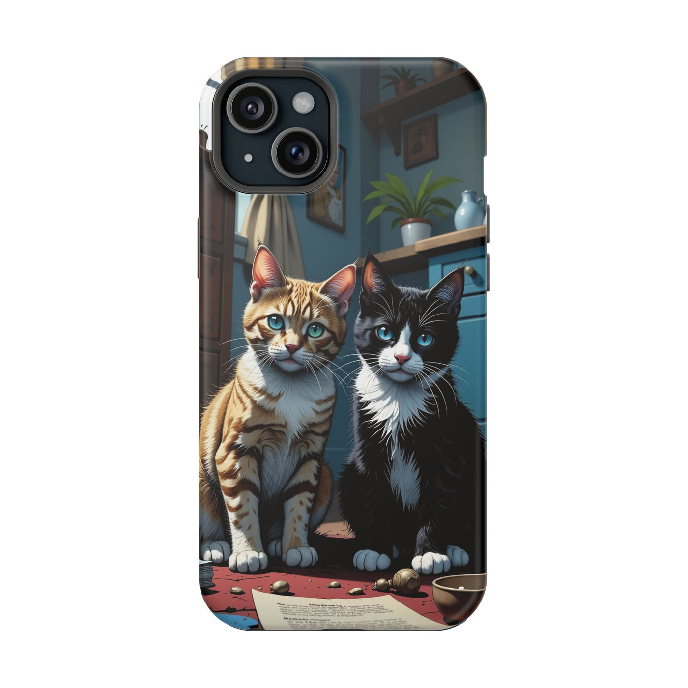 Cute Cats Magnetic Phone Case comic style 4, Cat Lover Gift, Impact-Resistant iPhone Case, Funny Pet Accessory, Unique Animal Design