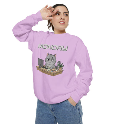 Monday Face Cat Stares Blankly Unisex Crewneck Sweatshirt style 2