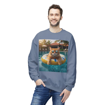 Swimming Pool Vibes Graphic Cat Unisex Crewneck Sweatshirt
