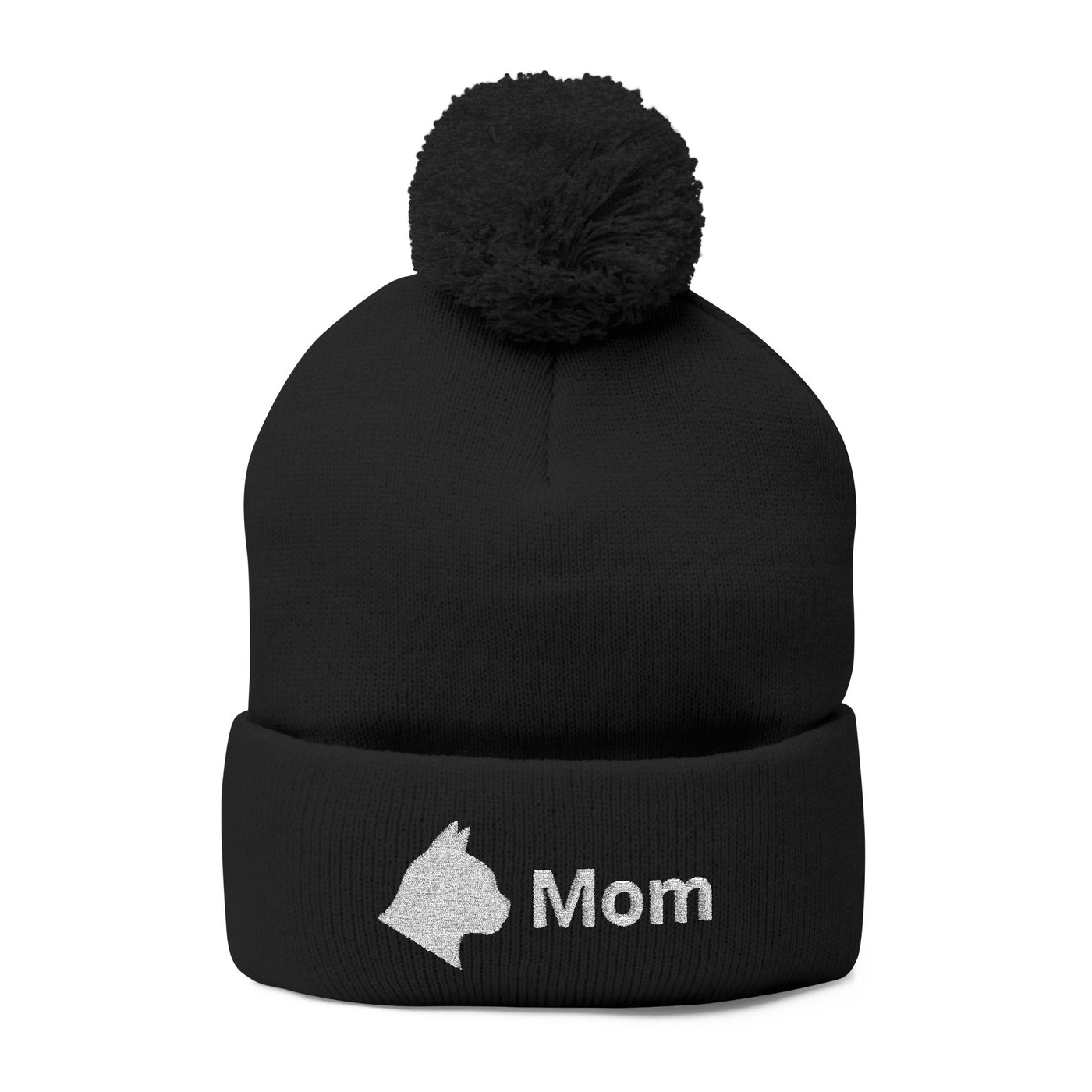 Embroidered Cat Mom Pom-Pom Knit Cap