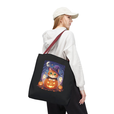 Halloween Cat anime style Tote Bag, Spooky Pet Lovers Gift, Boho Halloween Bag, Witchy Cat Tote, Fall Festivities Accessory