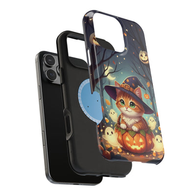 Halloween cute kitten anime style 3 Magnetic Phone Case, Cat Lover Gift, Impact-Resistant iPhone Case, Funny Pet Accessory, Unique Animal Design