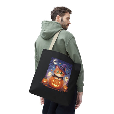 Halloween Cat anime style Tote Bag, Spooky Pet Lovers Gift, Boho Halloween Bag, Witchy Cat Tote, Fall Festivities Accessory