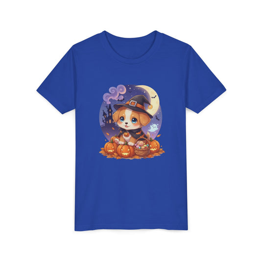 Halloween cute puppy anime style 5 Youth Tee, Short Sleeve T-Shirt, Kids Halloween Apparel, Cute Dog Tee, Fall Outfit for Children