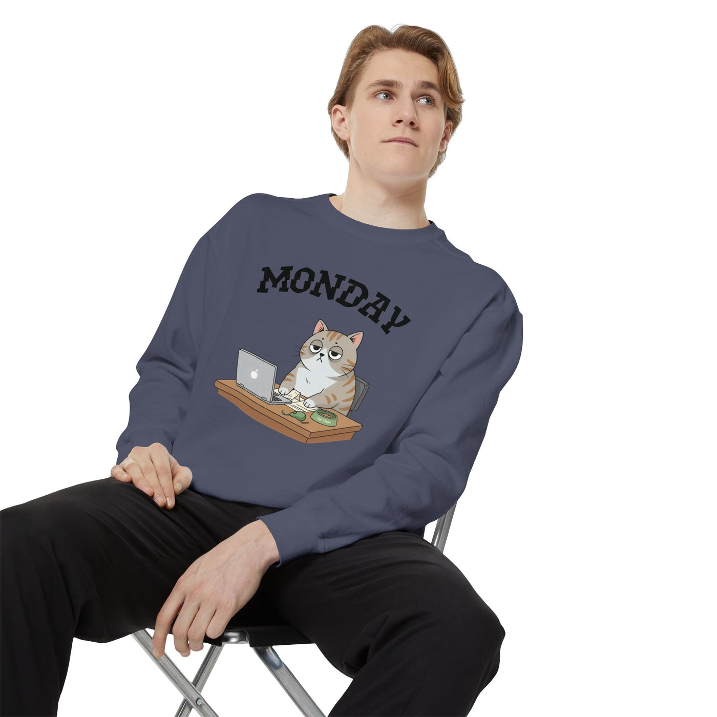 Monday Face Cat Stares Blankly Unisex Crewneck Sweatshirt style 4