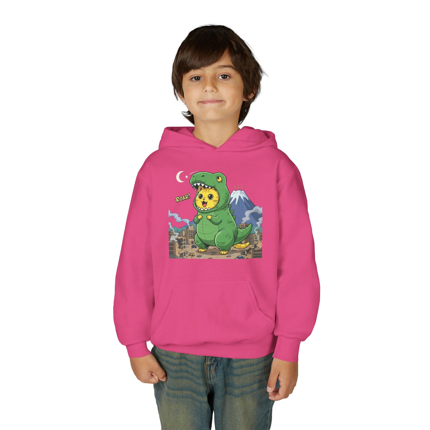Cat cosplay Godzilla style 1 Unisex Kids Hoodie - Fun & Cozy Heavy Blend Sweatshirt with Cute Design