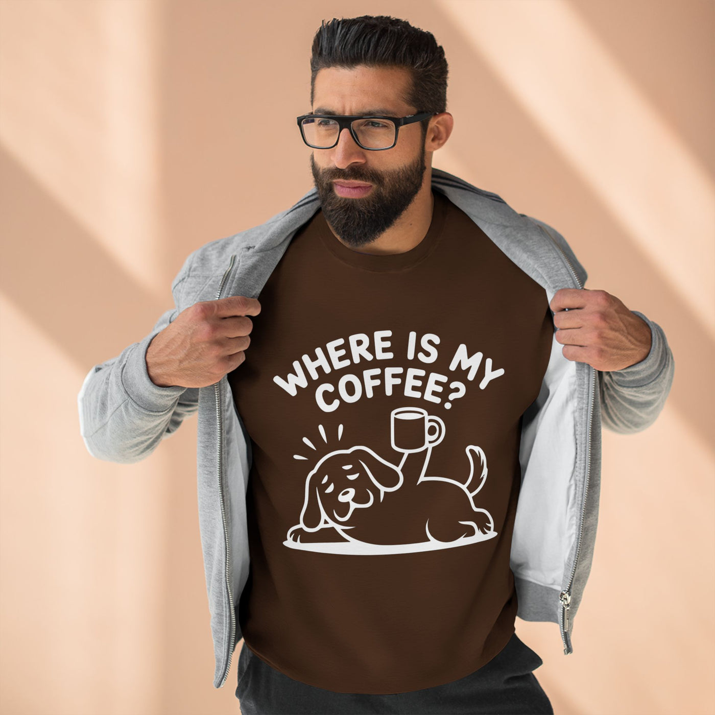 "Where is my coffee?" Dog Outline style 2 Unisex Crewneck Sweatshirt