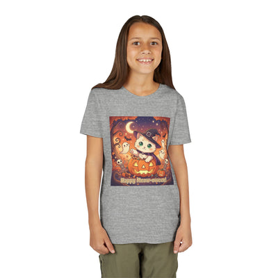 Halloween cute kitten anime style 6 Unisex Youth Tee | T-Shirt, Cute Pumpkin Shirt, Kids Halloween Outfit, Cat Lover Gift, Fun Fall Apparel