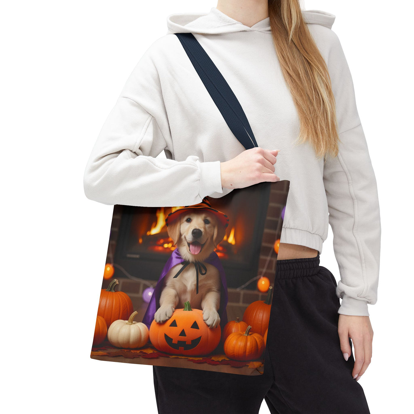 Adorable Halloween Puppy Tote Bag, Dog Lover Bag, Spooky Season Accessories, Pumpkin Patch Shopper, Cute Pet Gift
