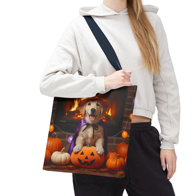 Adorable Halloween Puppy Tote Bag, Dog Lover Bag, Spooky Season Accessories, Pumpkin Patch Shopper, Cute Pet Gift