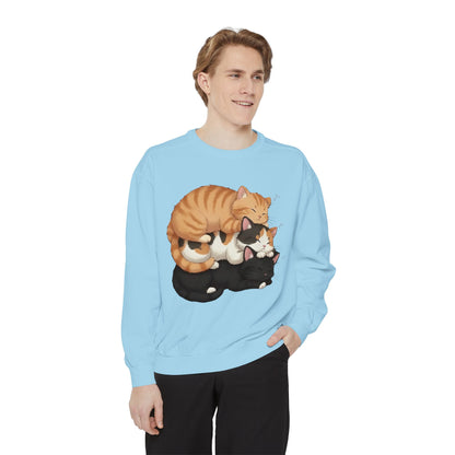 3 Cute Sleeping Cats Cozy Graphic Unisex Crewneck Sweatshirt style 5