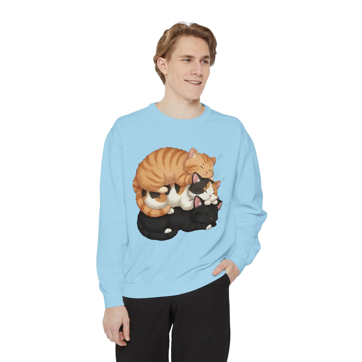 3 Cute Sleeping Cats style 5 Cozy Graphic Unisex Crewneck Sweatshirt