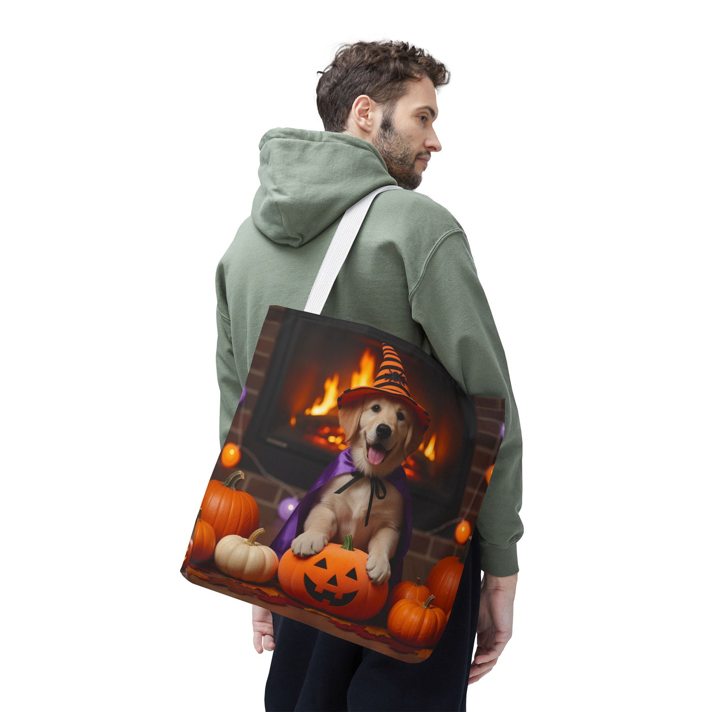 Adorable Halloween Puppy Tote Bag, Dog Lover Bag, Spooky Season Accessories, Pumpkin Patch Shopper, Cute Pet Gift