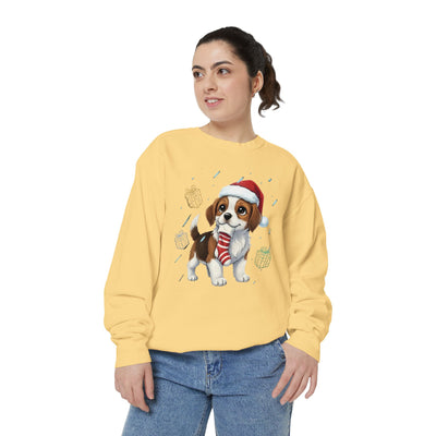 Cute Puppy waiting for Christmas presents style 6 Cozy Graphic Unisex Crewneck Sweatshirt