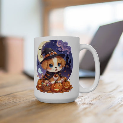 Halloween Themed style 1 Ceramic Mug, Cozy Fall Coffee Cup, Ghosts & Pumpkins Design, Seasonal Gift, Spooky Mug for Halloween Celebrations