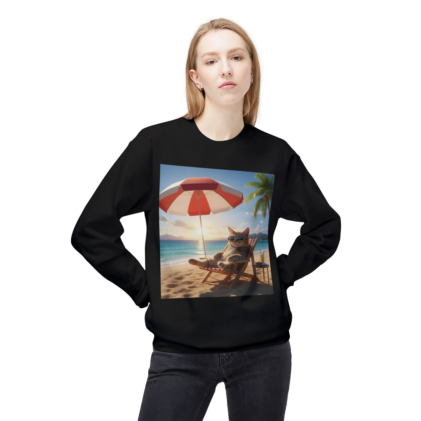 Beach Vibes Cat Crewneck Sweatshirt