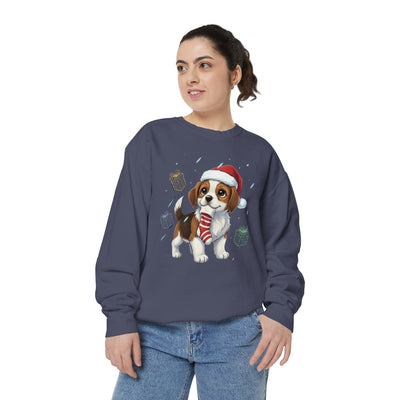 Cute Puppy waiting for Christmas presents style 6 Cozy Graphic Unisex Crewneck Sweatshirt