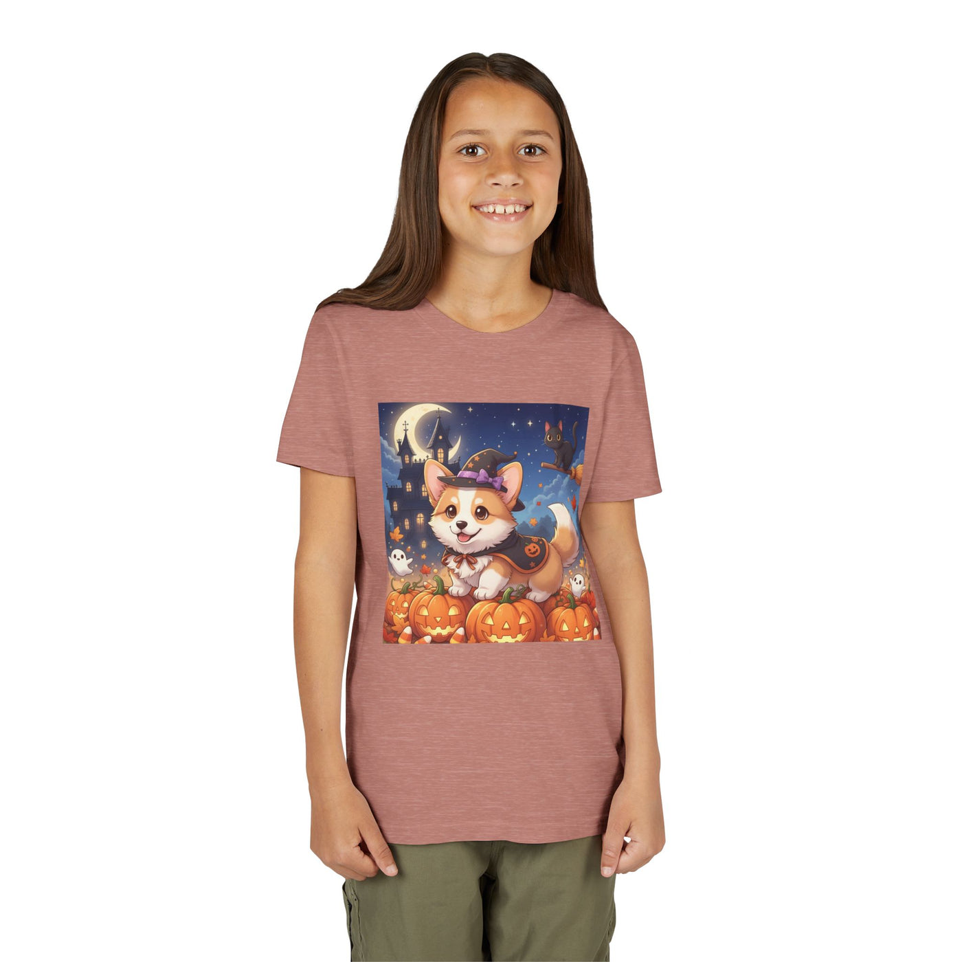 Halloween cute puppy anime style 4 Youth Tee, Short Sleeve T-Shirt, Kids Halloween Apparel, Cute Dog Tee, Fall Outfit for Children