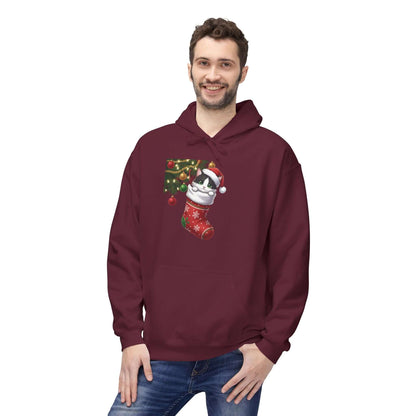 Kitten hiding in Christmas stocking Unisex Fleece Hoodie style 1