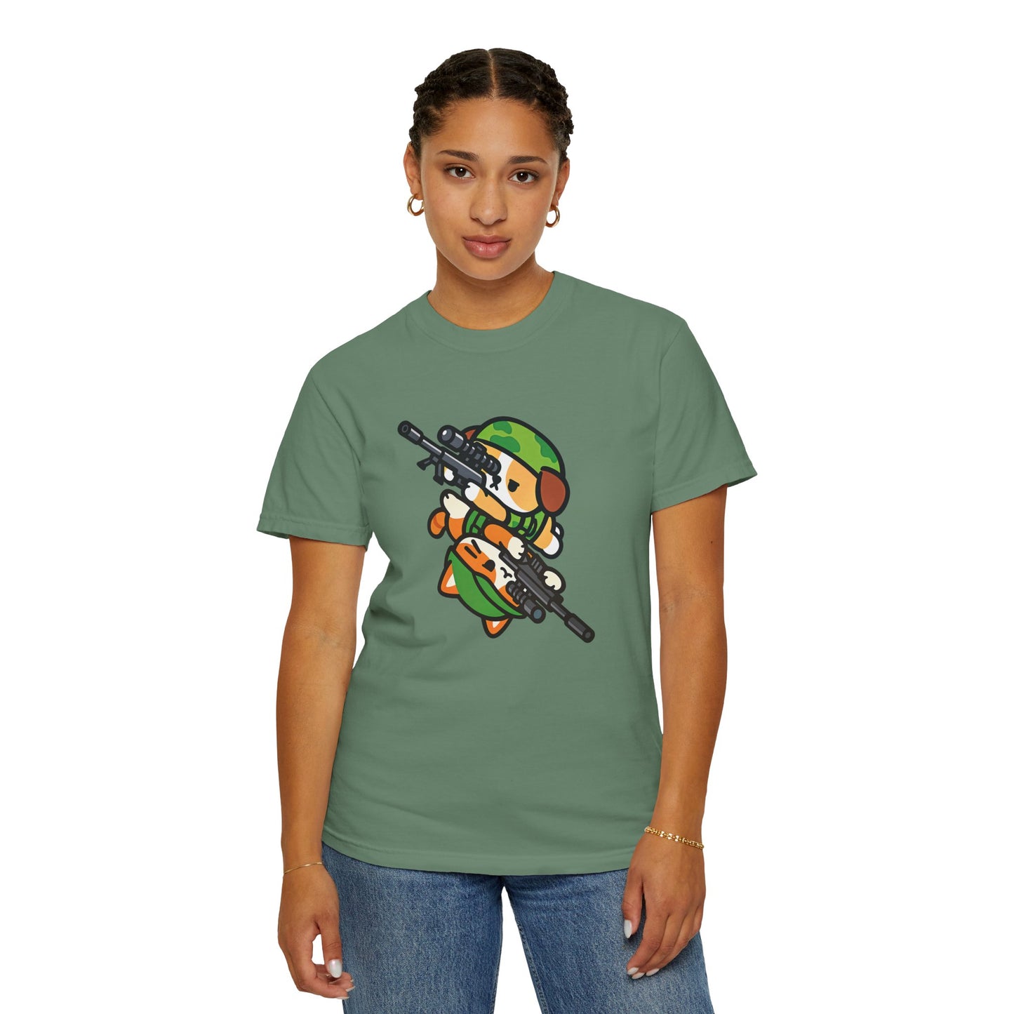 Cute Soldier Sniper Dog & Cat Unisex Graphic T-Shirt