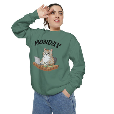 Monday Face Cat Stares Blankly Unisex Crewneck Sweatshirt style 4