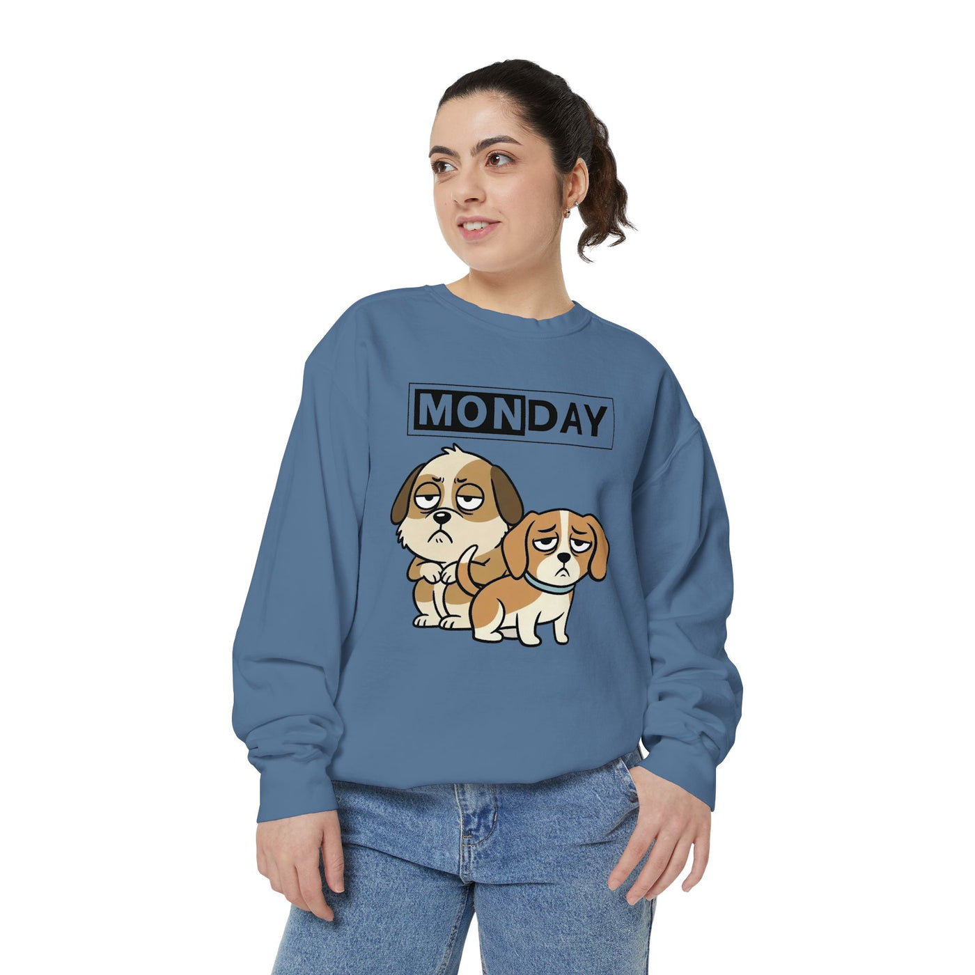 Monday Face Dog Stares Blankly Unisex Crewneck Sweatshirt style 1