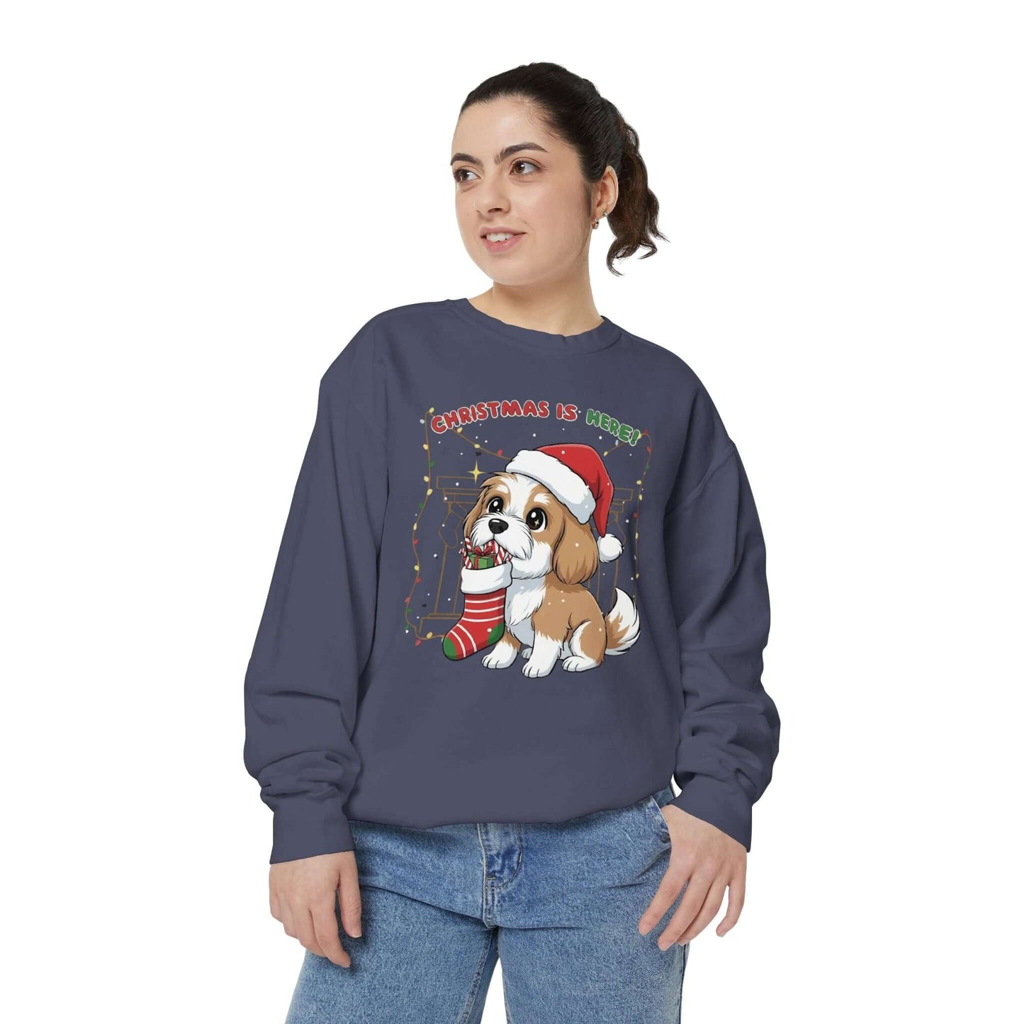 Puppy wait for Christmas presents Unisex Crewneck Sweatshirt style 5