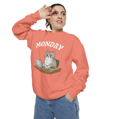 Monday Face Cat Stares Blankly Unisex Crewneck Sweatshirt style 4