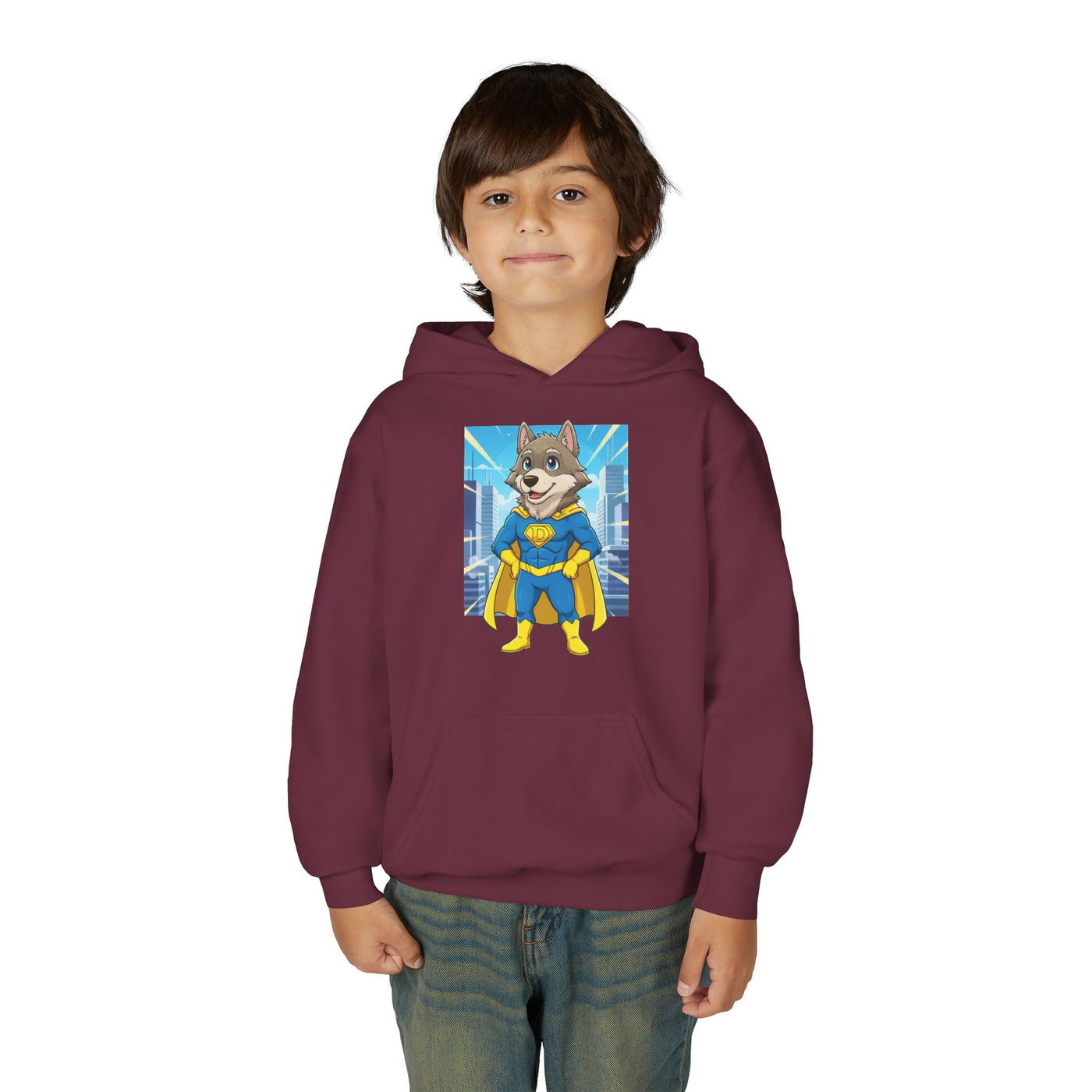 Dog cosplay Superman style 1 Unisex Kids Hoodie - Fun & Cozy Heavy Blend Sweatshirt with Cute Design