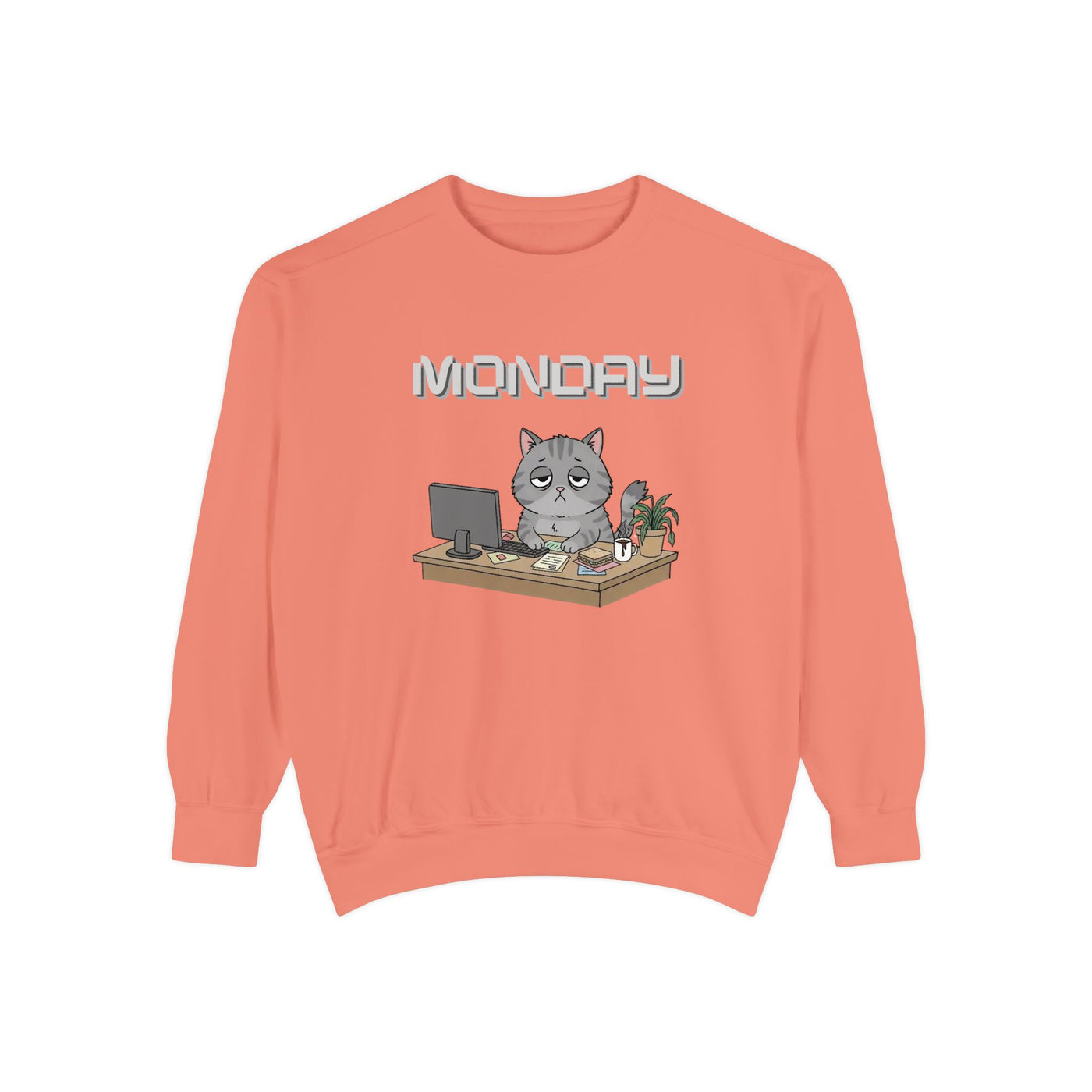 Monday Face Cat Stares Blankly Unisex Crewneck Sweatshirt style 2