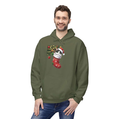 Kitten hiding in Christmas stocking Unisex Fleece Hoodie style 1