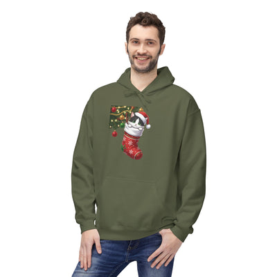 Adorable kitten hiding in Christmas stocking style 1 Cozy Graphic Unisex Midweight Softstyle Fleece Hoodie