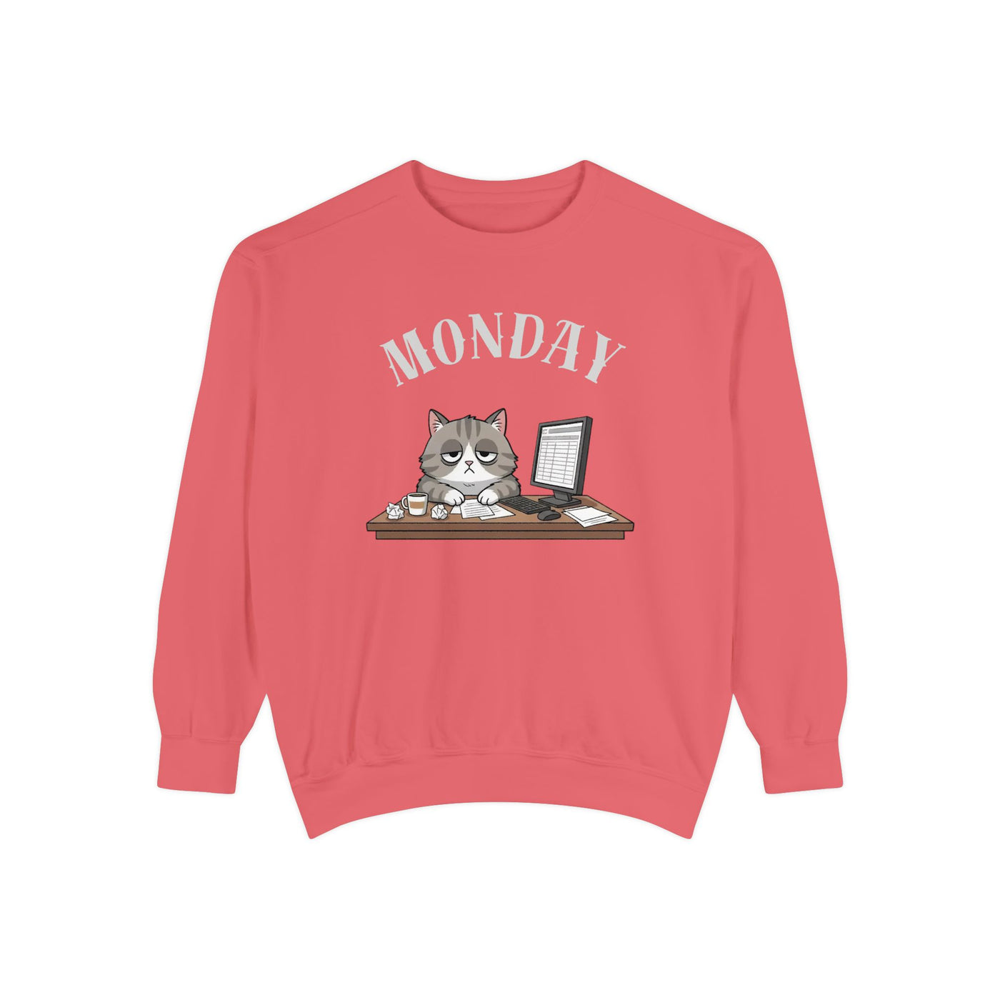 Monday Face Cat Stares Blankly Unisex Crewneck Sweatshirt style 5