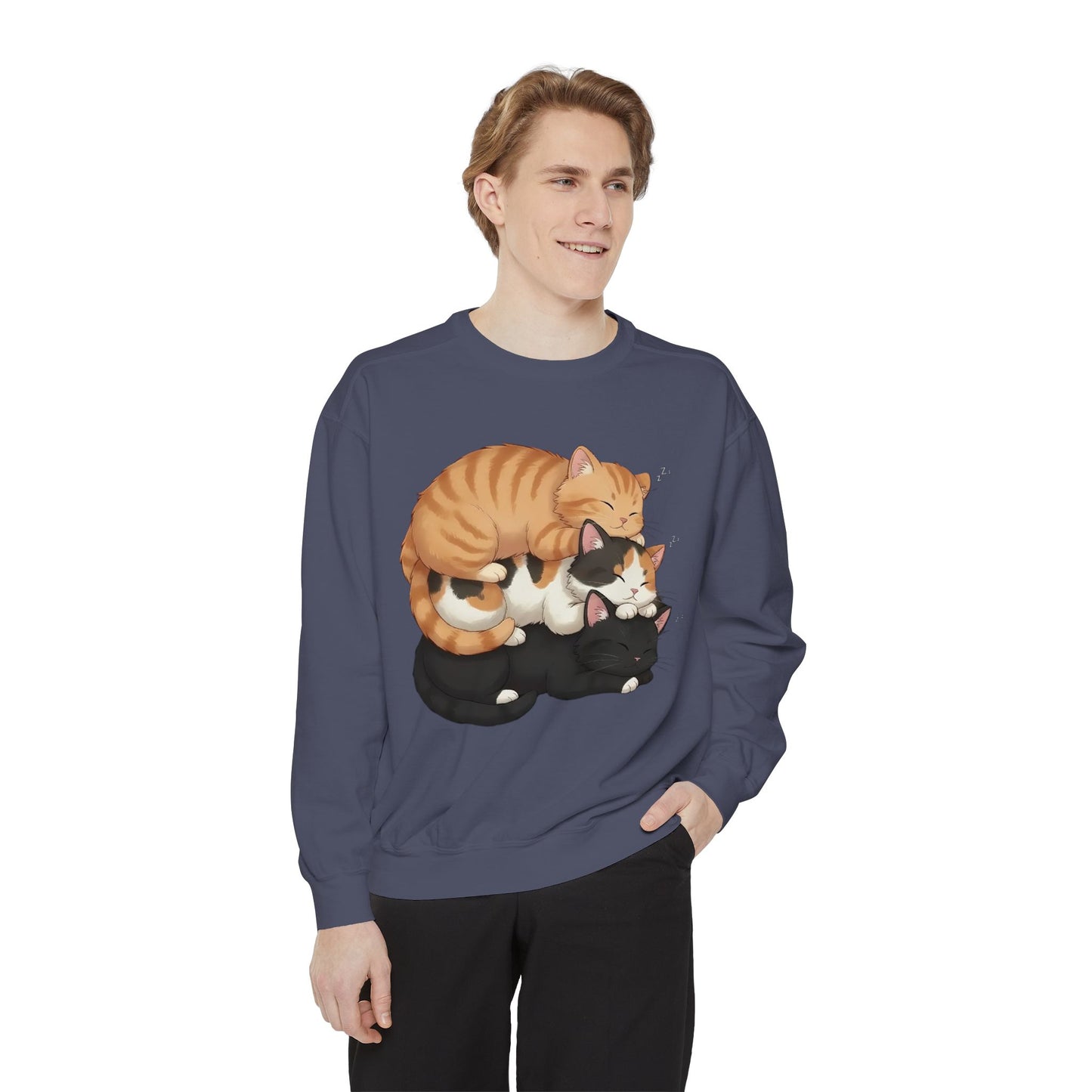 3 Cute Sleeping Cats Cozy Graphic Unisex Crewneck Sweatshirt style 5