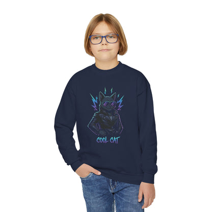 Cool Cat - Cozy Unisex Youth Crewneck Sweatshirt style 1