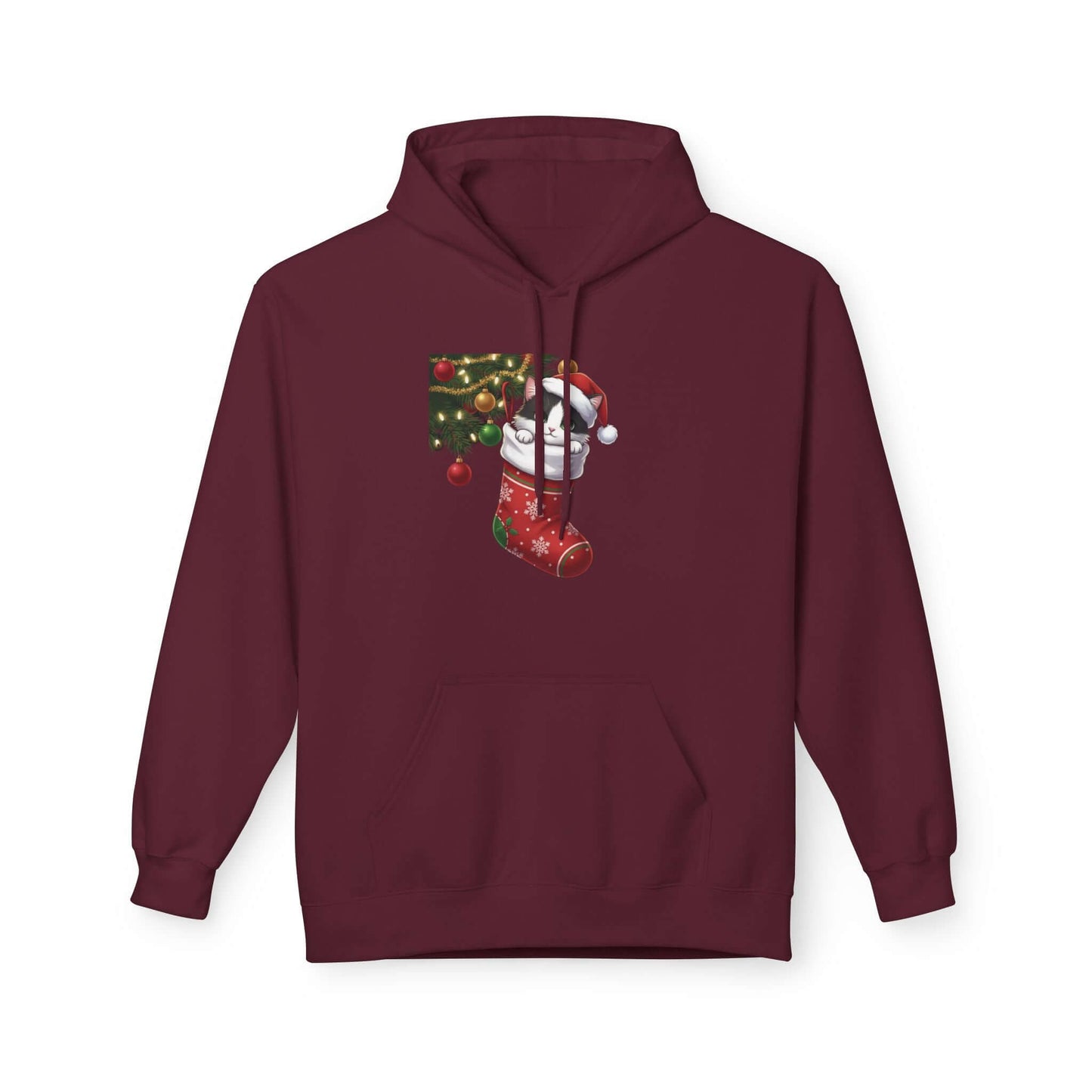 Kitten hiding in Christmas stocking Unisex Fleece Hoodie style 1