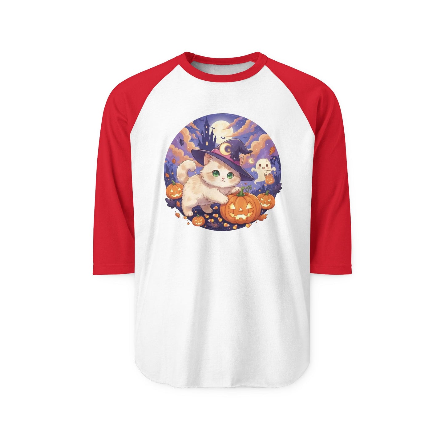 Halloween Cute Kitten Anime Unisex Raglan Shirt style 5