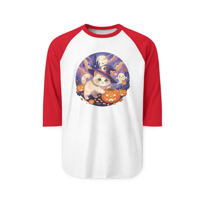 Halloween cute kitten anime style 5 Raglan Shirt, Unisex Halloween Top, Pumpkin Cat Shirt, Cute Cat Tee, Spooky Casual Wear
