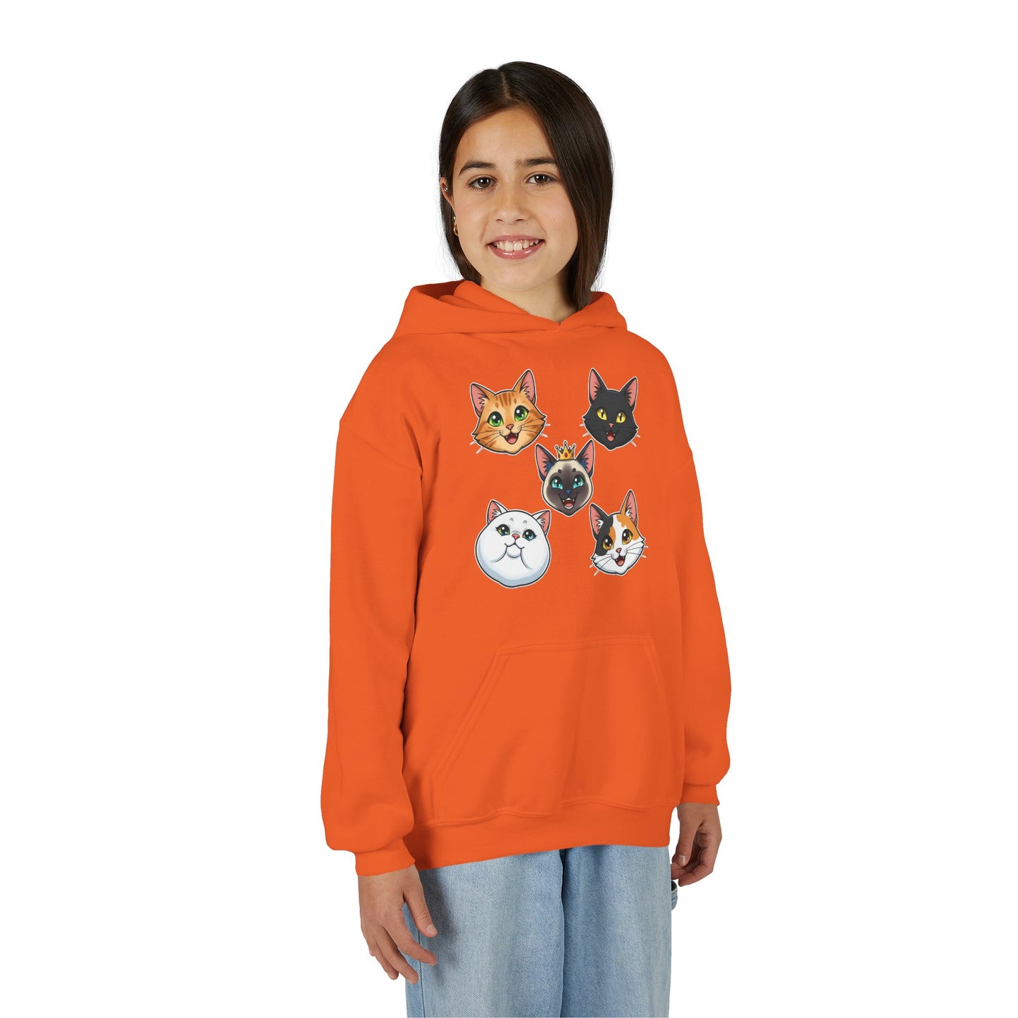 Fun Cat Heads Unisex Youth & Kids Heavy Blend Hoodie