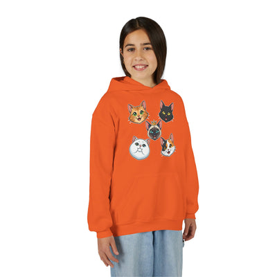 Cute Cat Heads Unisex Youth Hoodie, Fun Pet Lover Sweater, Kids Gift, Animal Lover Apparel, Perfect for Birthdays & Holidays