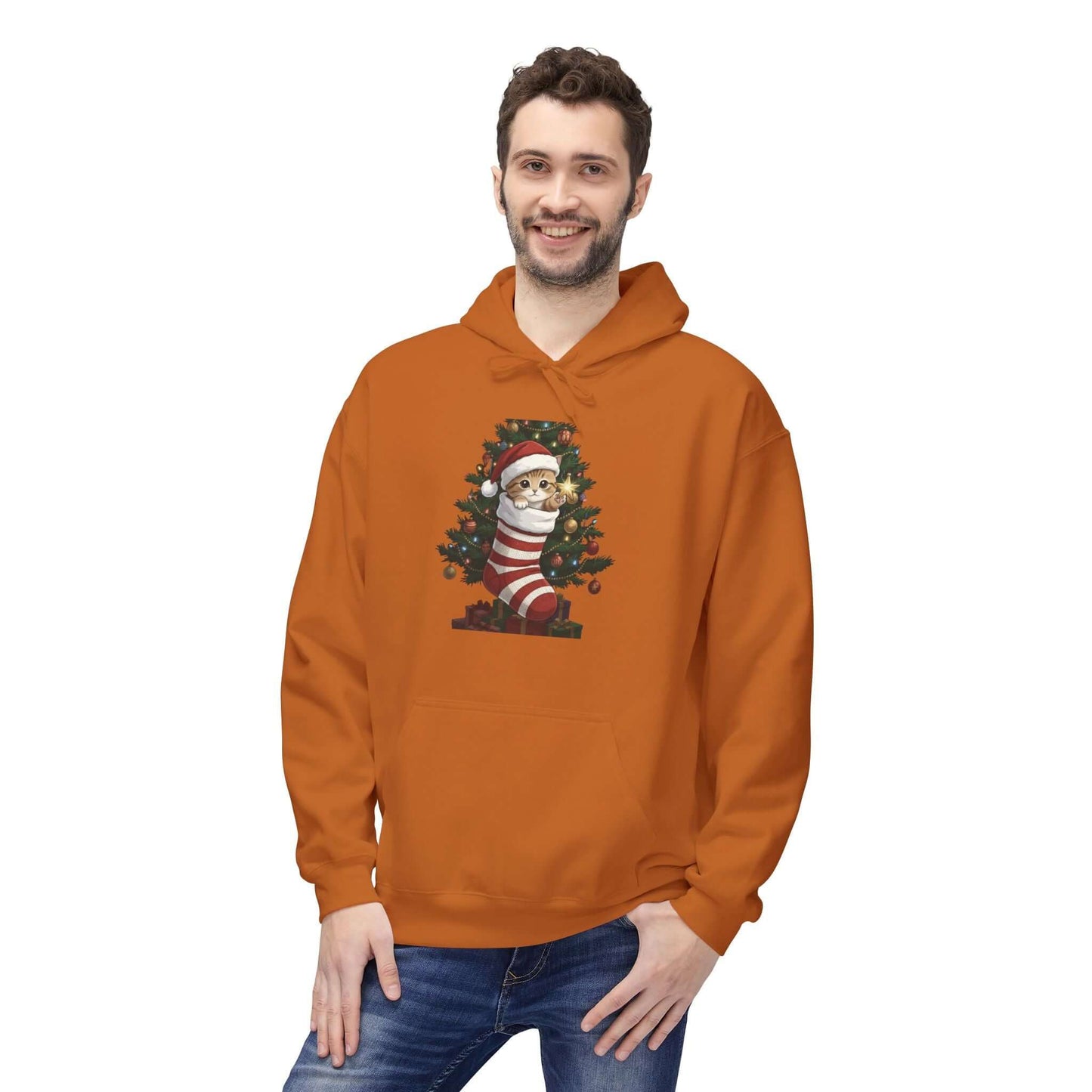 Kitten hiding in Christmas stocking Unisex Fleece Hoodie style 3
