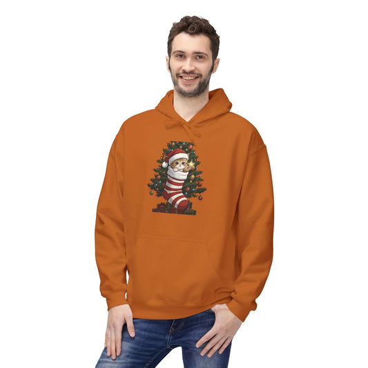 Kitten hiding in Christmas stocking Unisex Fleece Hoodie style 3