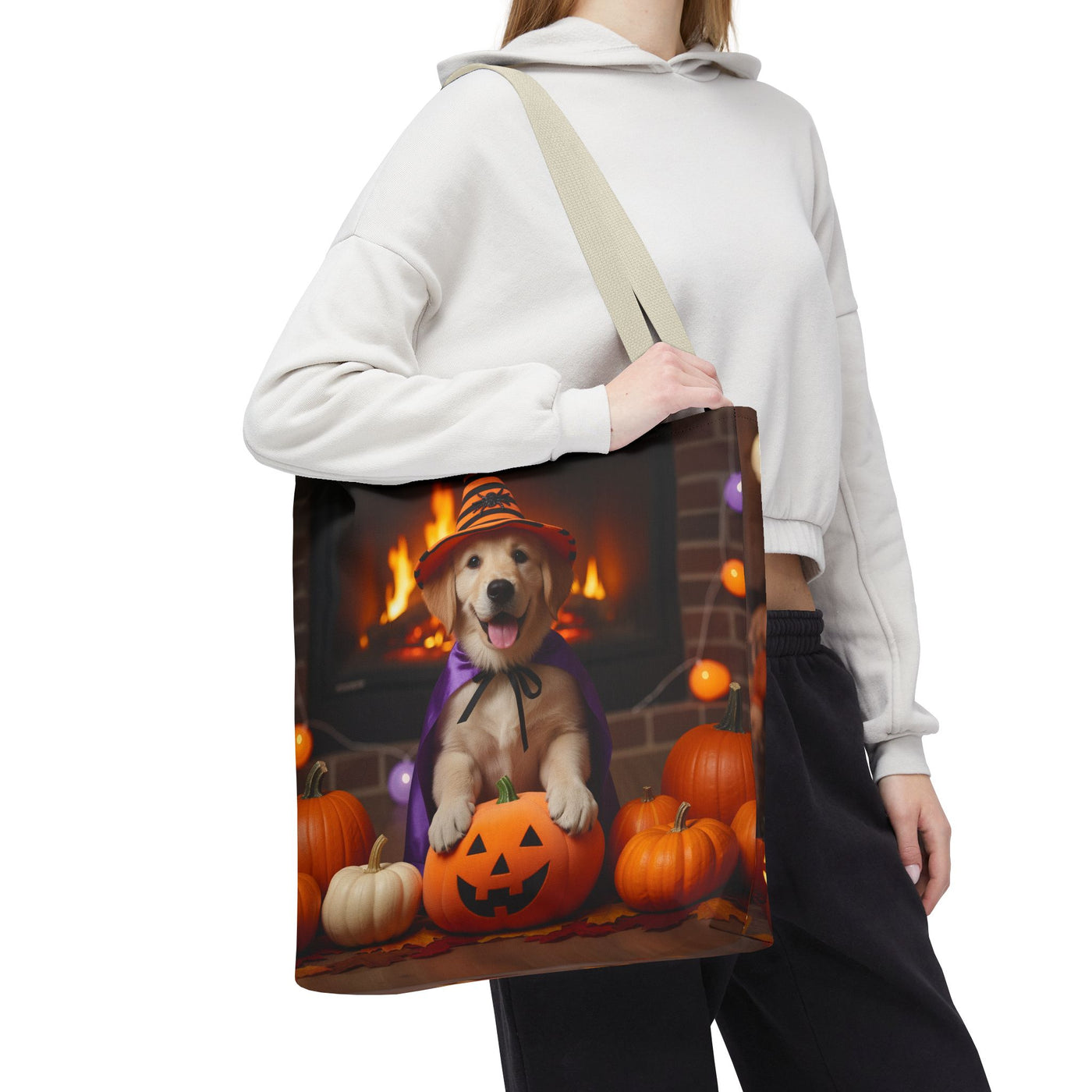 Adorable Halloween Puppy Tote Bag, Dog Lover Bag, Spooky Season Accessories, Pumpkin Patch Shopper, Cute Pet Gift
