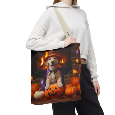Adorable Halloween Puppy Tote Bag, Dog Lover Bag, Spooky Season Accessories, Pumpkin Patch Shopper, Cute Pet Gift